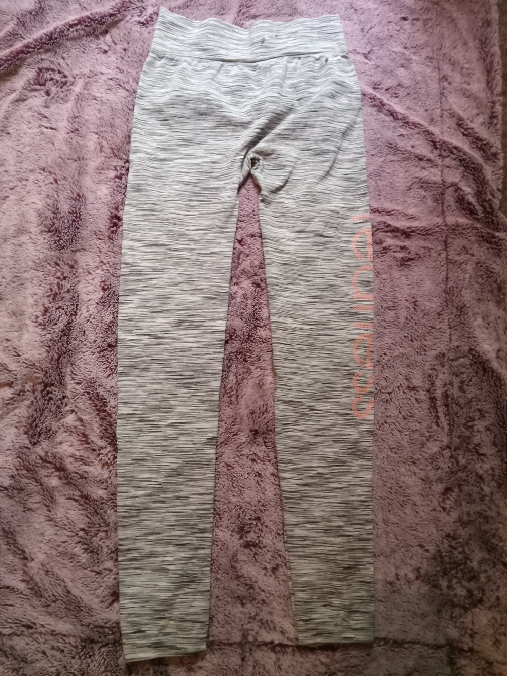 Gray Space-Dye Leggings with Pink/Peach Side Logo